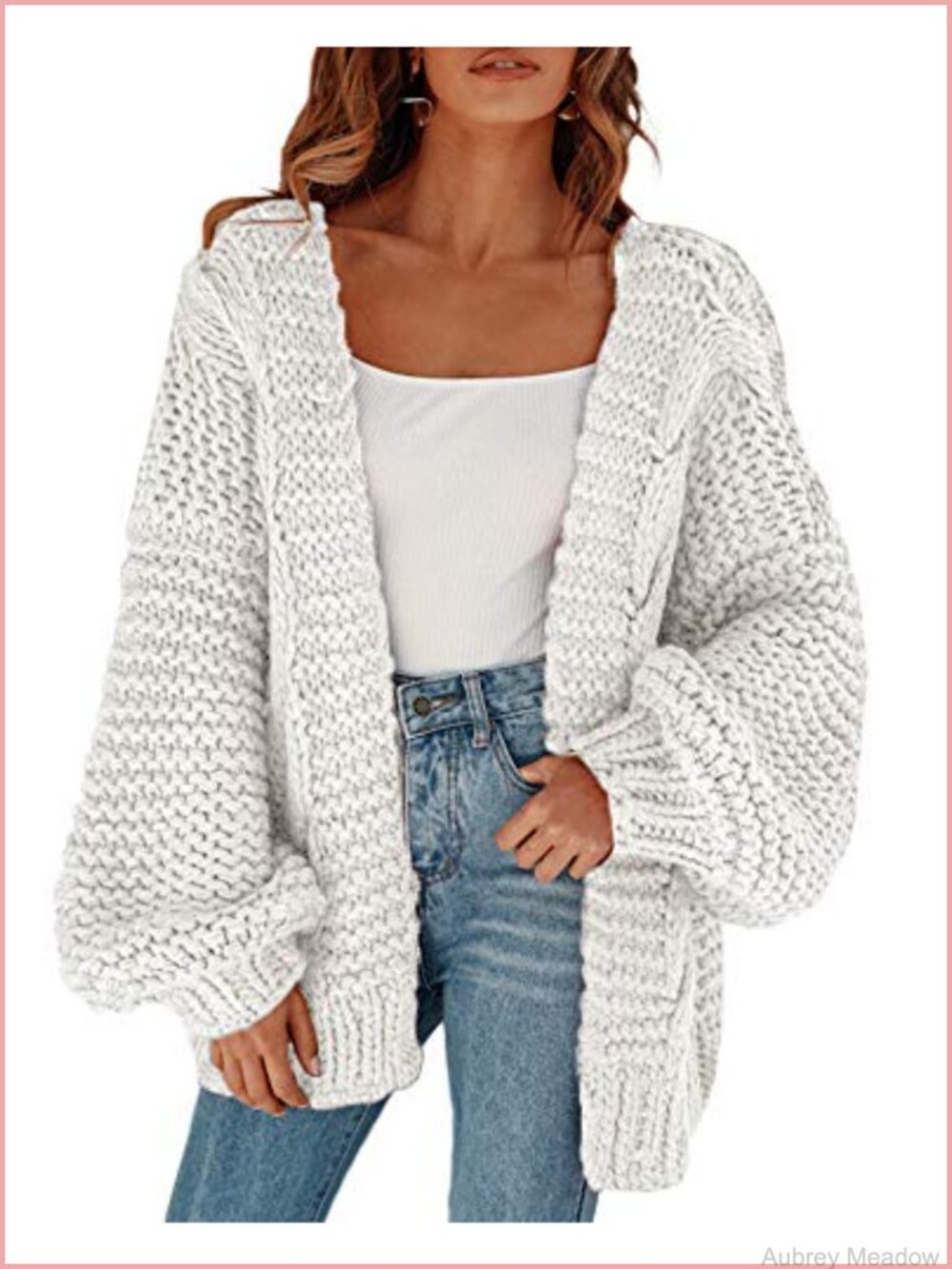 Chunky Knit Open Front Cardigan Loose Lantern Sleeve Oversized Sweater